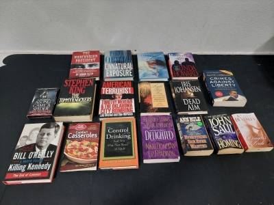 Assorted Collection of Hard & Soft Cover Books, Stephen King the TommyKnockers, James Patterson Along Came a Spider (4-Tape Audio Book), The Manchurian President, American Terrorist, Classic Erotic Tales, Strangers in the Night, & Much More!