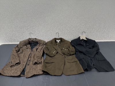 Liz Claiborne Brown Tweed Button Coat (Unknown Size), Jones New York Single Breasted Blazer (Size 10), Kasper & Company ASL Zip-Up Jacket