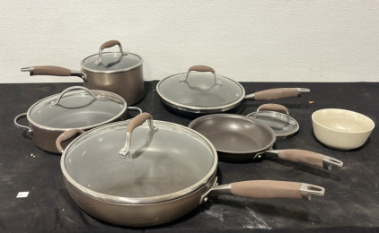 (5) Analon Cookwear Set Pots & Pans (1) Ikea Bowl