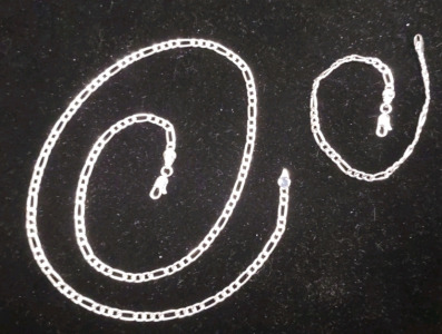 (1) 22" 925 Figaro Chain Necklace & (1) 8" 925 Figaro Chain Bracelet