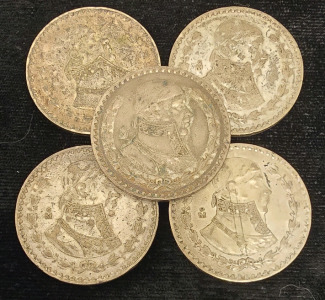 (5] Mexican Silver Peso Coins