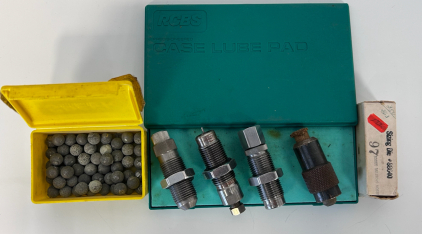 RCBS Case Lube Pad, Speer Bullets, Sizing Die #88640, and (3) Lee Relaoding Dies (32 Auto)