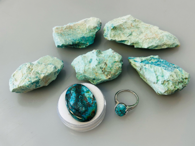 Natural Arizona Rough Turquoise, Size 9 Turquoise Oval Ring, and Blue Green Gemstone Cabochon