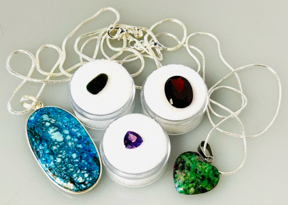 Gemstone Heart Necklace, Turquoise Necklace, and (3) Beautiful Gemstones