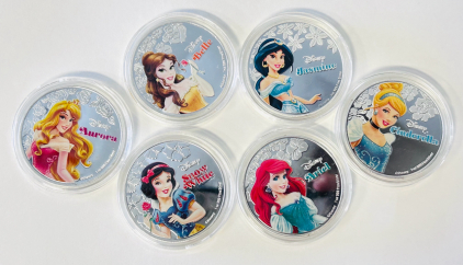 (6) Disney Princess Silver Plated Collector Coins