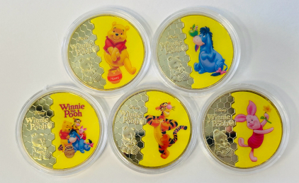 (5) Disney Winnie The Pooh And Friends Silver Plated Collector Coins