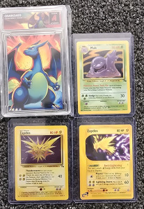 Pokemon Cards- Zapdos And Muk From Fossil, Zapdos From Aquapolis, Custom Charizard