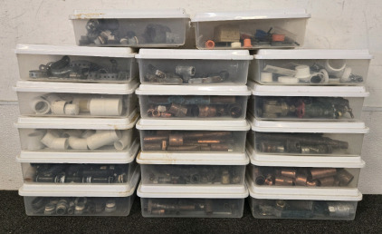 (17) Plastic Tubs With Various Plumbing Supplies