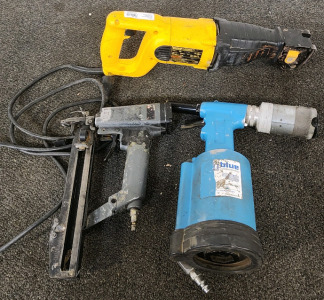 DeWalt Reciprocating Saw, Nails Gun, And A Big Blue E-50V Pneumatic Rivet Gun