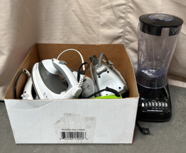 (5) Various Irons & Hamilton Beach Blender