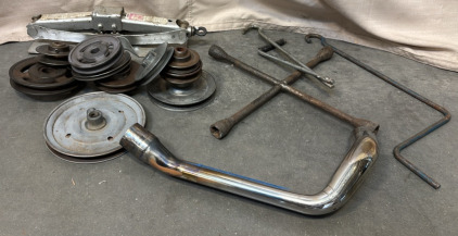 Assortment of Belt Pulleys/Sheaves, Scissor Jack, & More!