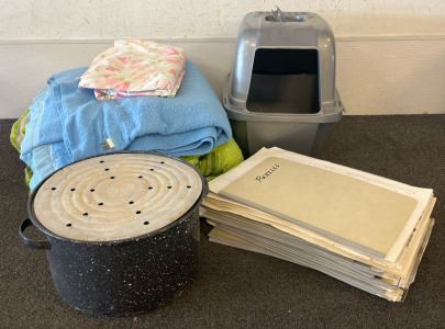 Blankets, Woodworking Stencils, Litter Box & Canning Pot