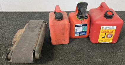 Vintage Belt Sander, (3) Gas Cans