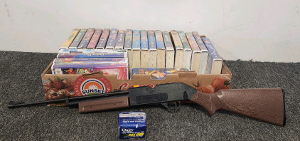 Crosman .177 Caliber B.B. Gun, BBs, And. A Box Of Disney VHS Tapes