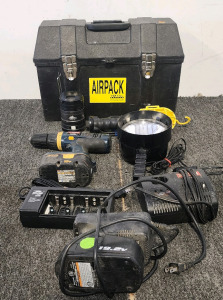 Ryobi 18V ONE+ Cordless Drill, Spot Light, Battery Chargers, Toolbox And More!