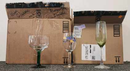 (2) Boxes Of Wine, Champagne, And Margarita Glasses