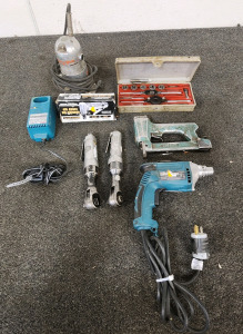 Craftsman Kromedge 39 Piece Mechanics Tap and Die Set, Stanley Sander, Central Pneumatic Air Angle Die Grinder, Pneumatic Ratchet Wrenches, Nail Gun, And More.