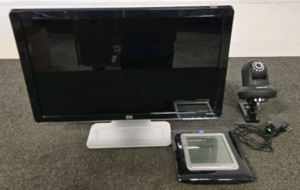 23" HP Monitor, Security Camera & Alarm Clock
