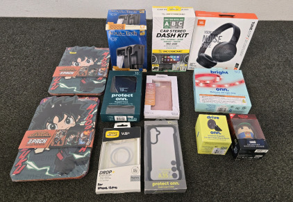 JBL Headphones, Fish Tank Filter, Car Stereo Dash Kit, Onn 50ft LED Strip, (4) Phone Cases & More