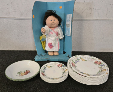 (20) Corelle Plates, (2) Bowls, Cabbage Patch Kids Doll