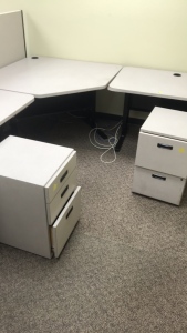 (3) Office Tables with (2) Filing Cabinets