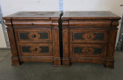 (2) Beautiful Dark Wood Side Tables w/3-Drawers