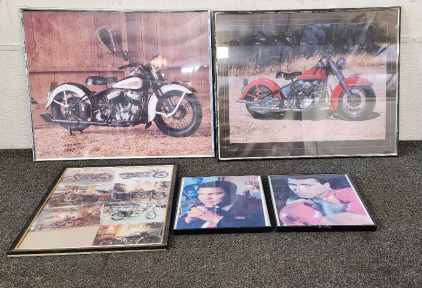 (3) Harley Davidson Wall Art Photos, And (2) Muhammad Ali Wall Art Photos