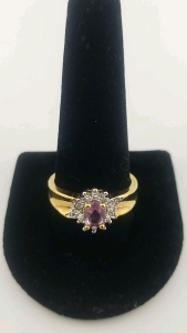 925 Silver Gold Tinted Gemstone Ring - Size 11&frac12;