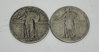 (2) Silver Standing Liberty Quarters Unknown Dates