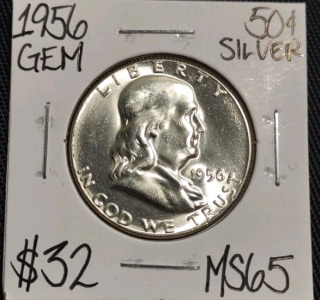 1956 MS65 Gem Silver Franklin Half Dollar