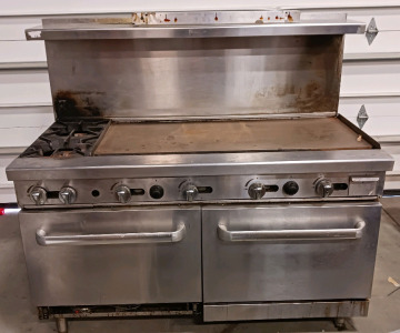 (1) Commercial Stainless Gas Range w/ Flat Top Griddle & Double Oven