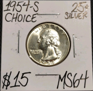 1954-S MS64 Choice Silver Washington Quarter