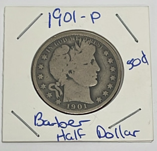 1901-P Barber Half Dollar Coin (Carded)