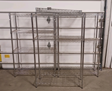 (5) Chrome Wire Items - (3) Shelving Units (2) Spare Shelves - Adjustable Tier Heights