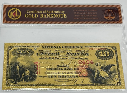 $10.00 99.9% Pure 24k Gold United States Banknote W/ C.O.A. (Sleeved)