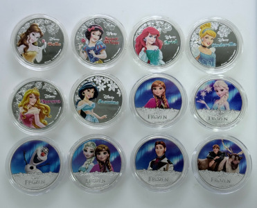(12) Disney Characters Silver Plated Collectors Coins
