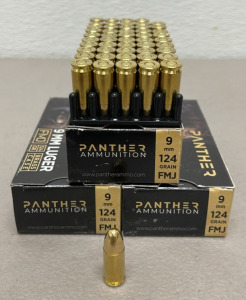 (150) Rounds Panther 9mm Luger Brass Case 124 Grain FMJ Ammunition Cartridges