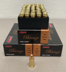 (150) Rounds PMC 9mm Luger Bronze 124 Grain FMJ Ammunition Cartridges