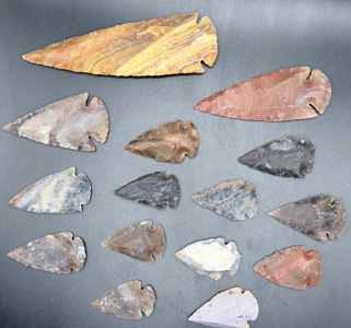 (3) SpearPoints 2.5&rdquo;-4.5&rdquo; Long And (12) Arrowheads 1.5&rdquo;-2&rdquo; Long