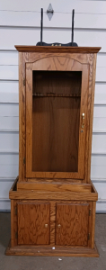 (2) Gun Display Pieces - (1) Oak Gun Cabinet w/ Storage Base (1) Katana Stand