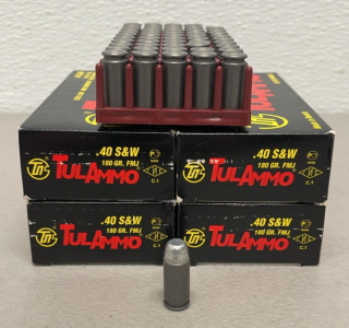 (200) TulAmmo .40 S&W Caliber 180 Grain FMJ Ammunition Cartridges