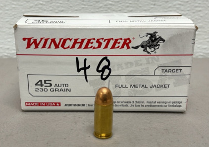 (48) Rounds Winchester 45 Auto Caliber 230 Grain FMJ Ammunition Cartridges