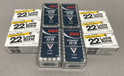 (500) Rounds 22 Long Rifle High Velocity Rim Fire Ammunition Cartridges (CCI And Coast To Coast Brands)