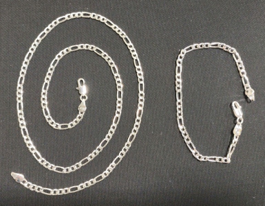 22" 925 Figaro Chink Link Necklace & 7&frac12;" 925 Figaro Chain Link Bracelet