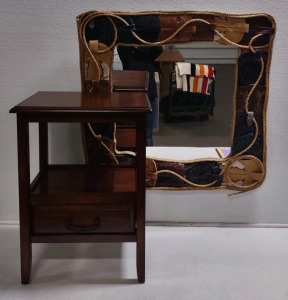 (1) Beautiful Pier 1 Imports Dual Level End Table/Nightstand with Single Drawer & (1) 35"x 34" Cowboy Boot Framed Hallway Mirror