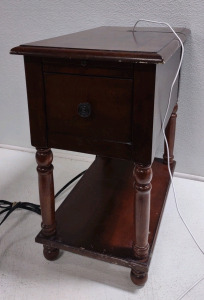 13"x 22"x 23&frac14;" Dark Wooden End Table w/ Built in USB/Outlet Ports