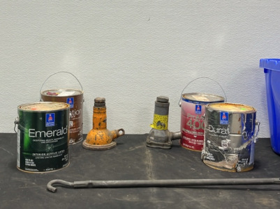 (4) Buckets of Paint, (2) Jacks, & (1) Jack Tool