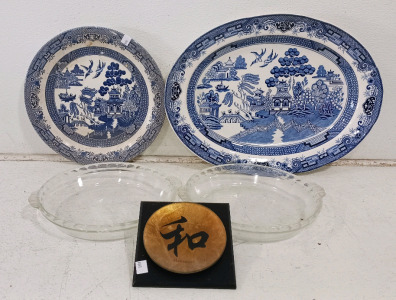 (23) Household & Garden Variety - (2) Blue Willow Platters (2) Glass Pie Dishes (1) Harmony Wall Plaque (18) Seed Packs w/ Bonus Bags & More