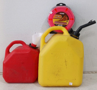(3) Outdoor Utility Items - (1) Yellow Diesel Fuel Can (1) Red Gasoline Fuel Can (1) Echo Trimmer Line - 250ft