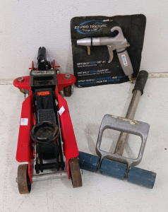 (4) Tool Pieces - (1) Cross Road Floor Jack (1) 533 Roller Tool (1) EZ-Pro Texture Spray Gun (1) Tough Tote